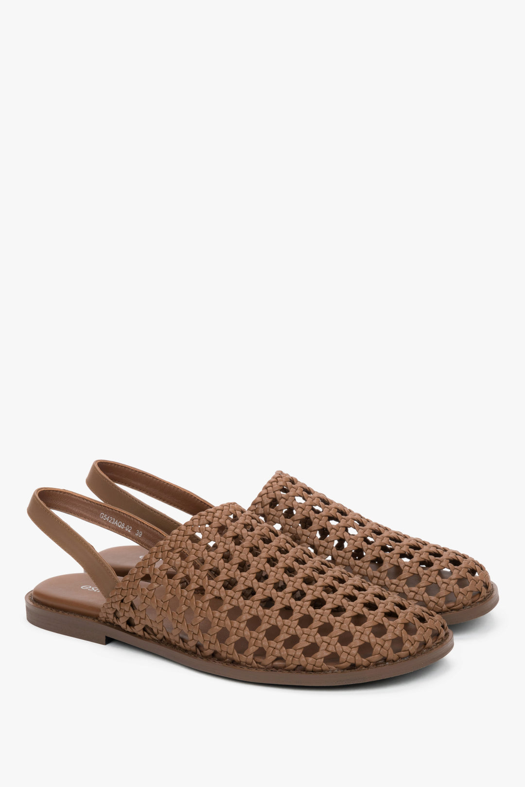 Light brown women's openwork sandals in genuine leather, Estro.