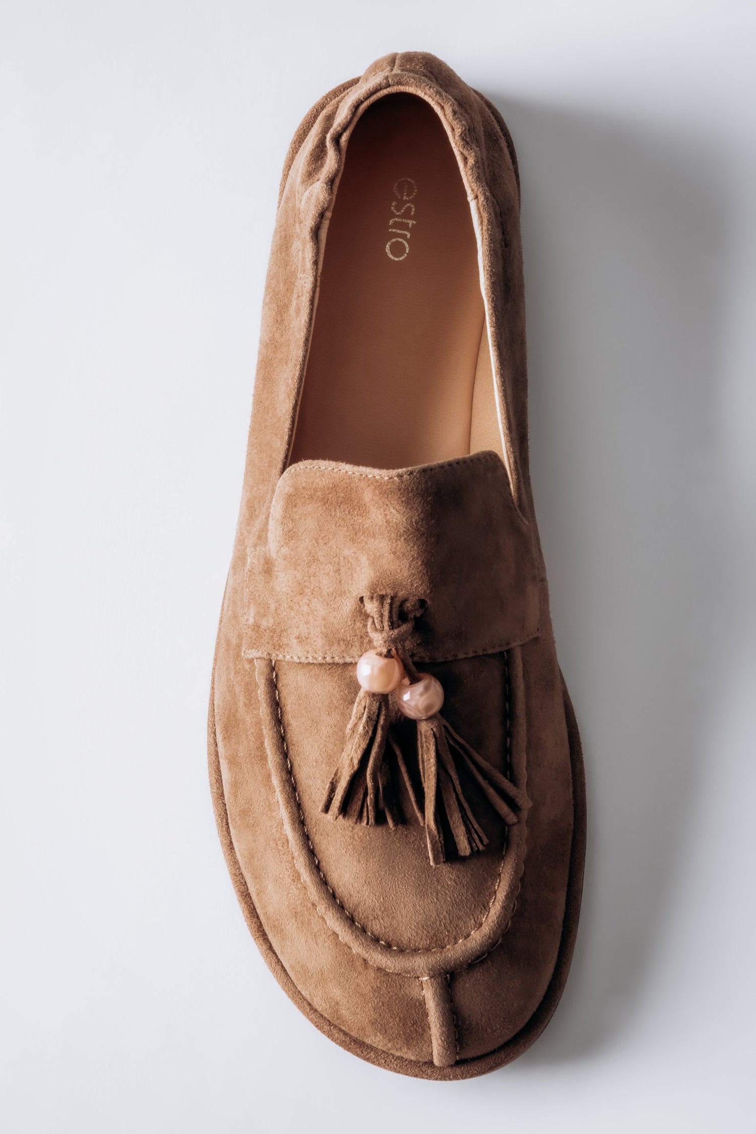 Women's Light Brown Velour Barefoot Loafers with Decorative Tassel Estro ER00119872.