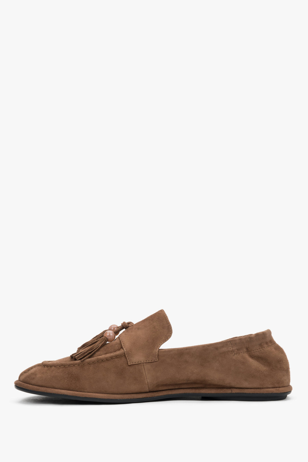 Women's light brown natural velour barefoot loafers with a decorative tassel Estro.