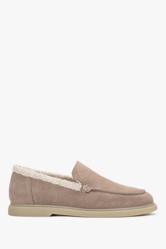 Women's Light Brown Winter Faux Fur-Lined Velour Loafers Estro ER00120711.