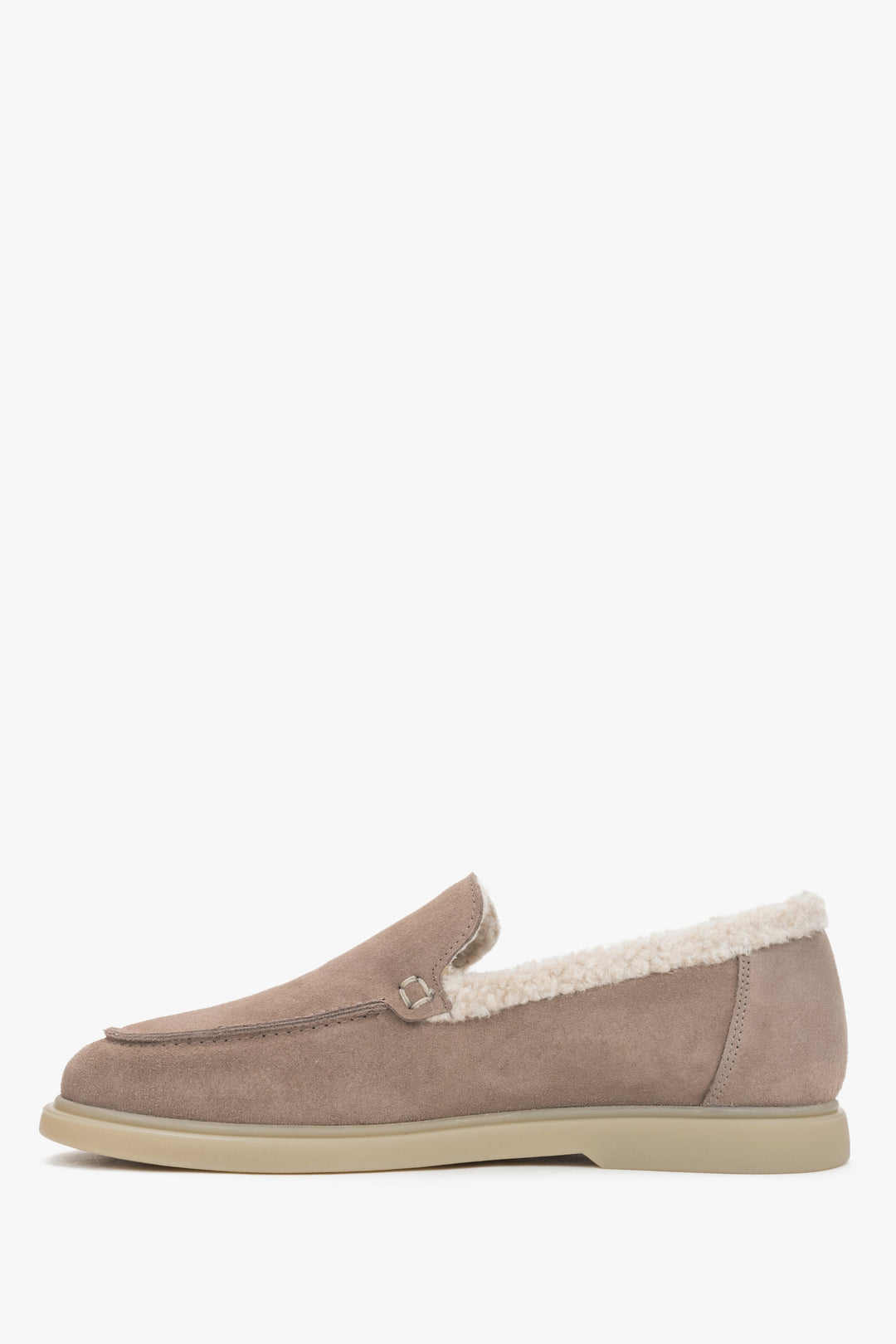 Women's Light Brown Winter Loafers made of Genuine Velour with Fur Lining – Estro.