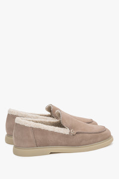Made of Genuine Velour with Fur Lining, Light Brown Women's Winter Loafers.