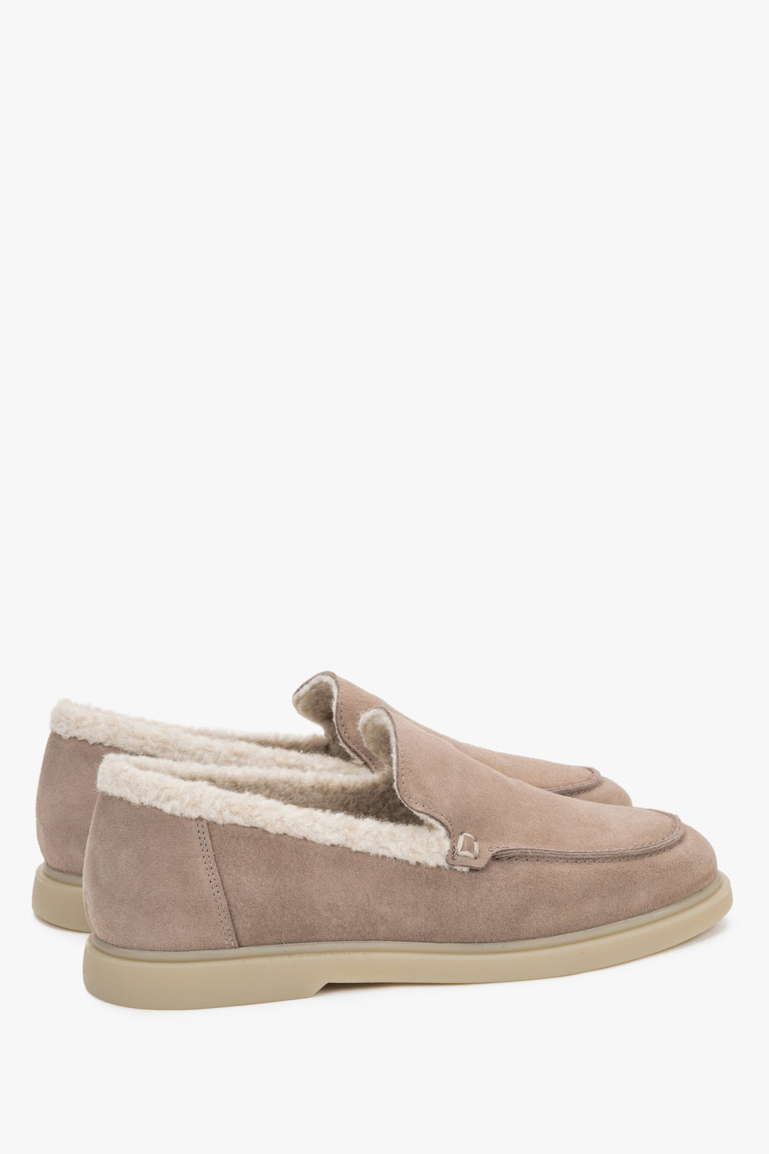 Made of Genuine Velour with Fur Lining, Light Brown Women's Winter Loafers.