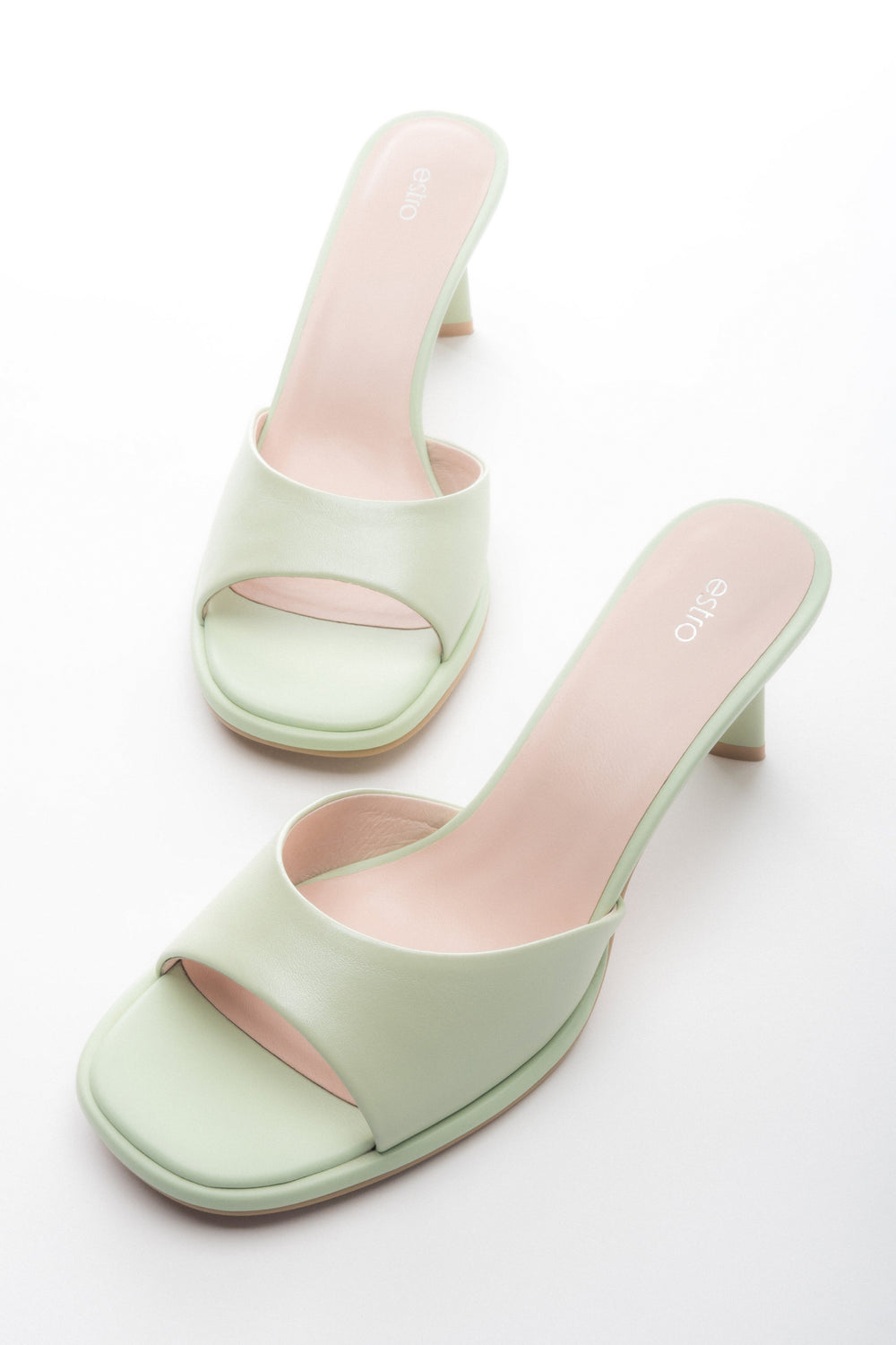 Women’s Light Green Heeled Leather Mules Estro ER00118924.
