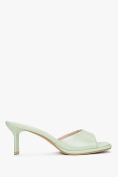 Women’s mules Estro, light green, heeled, made of genuine leather.