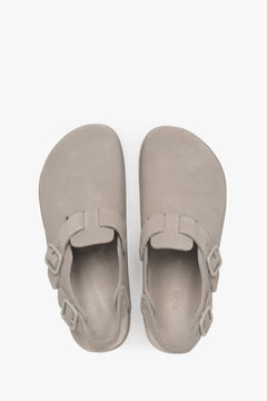 Women's light grey velour clogs by Estro.