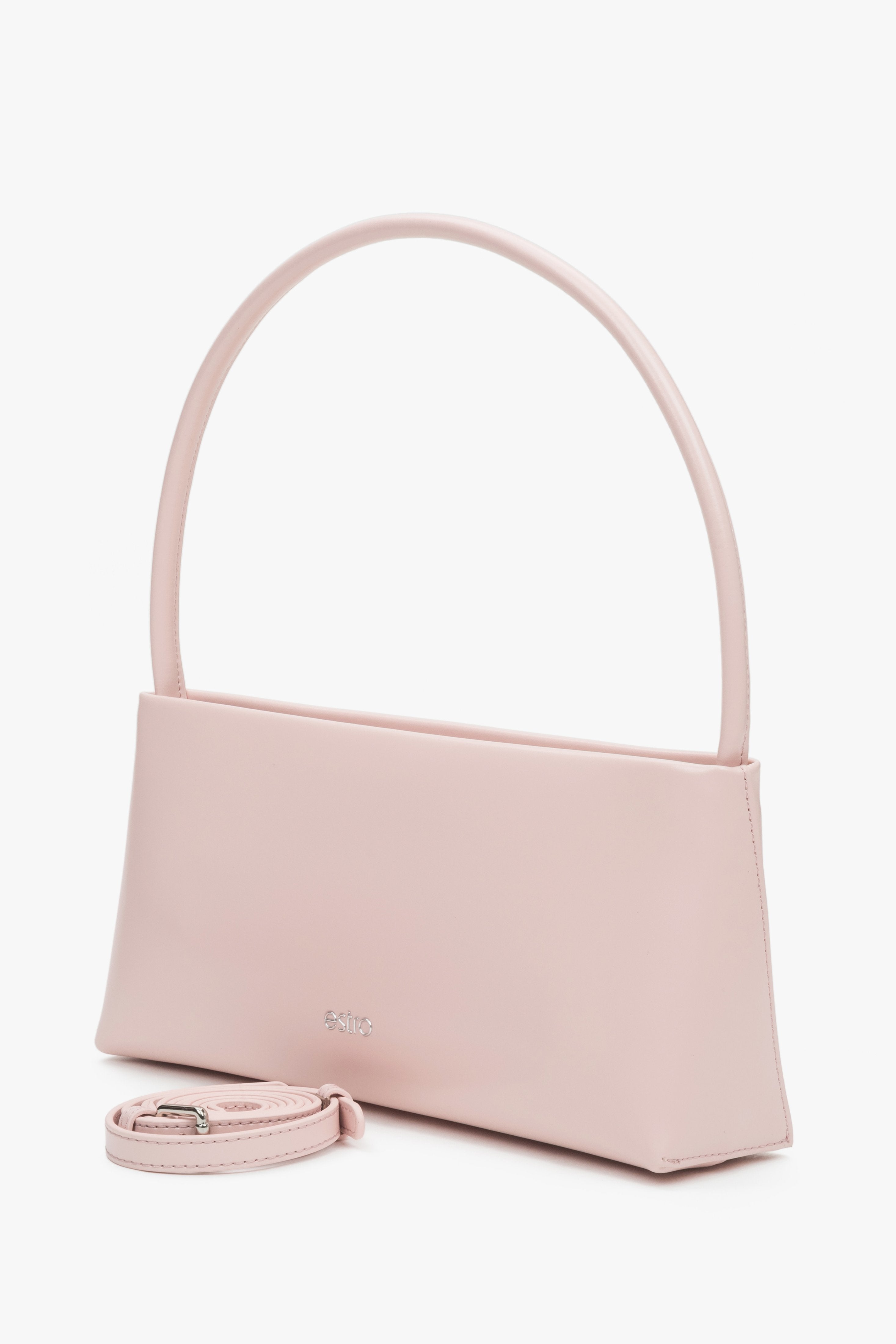 Estro women's light pink baguette-style bag in leather.
