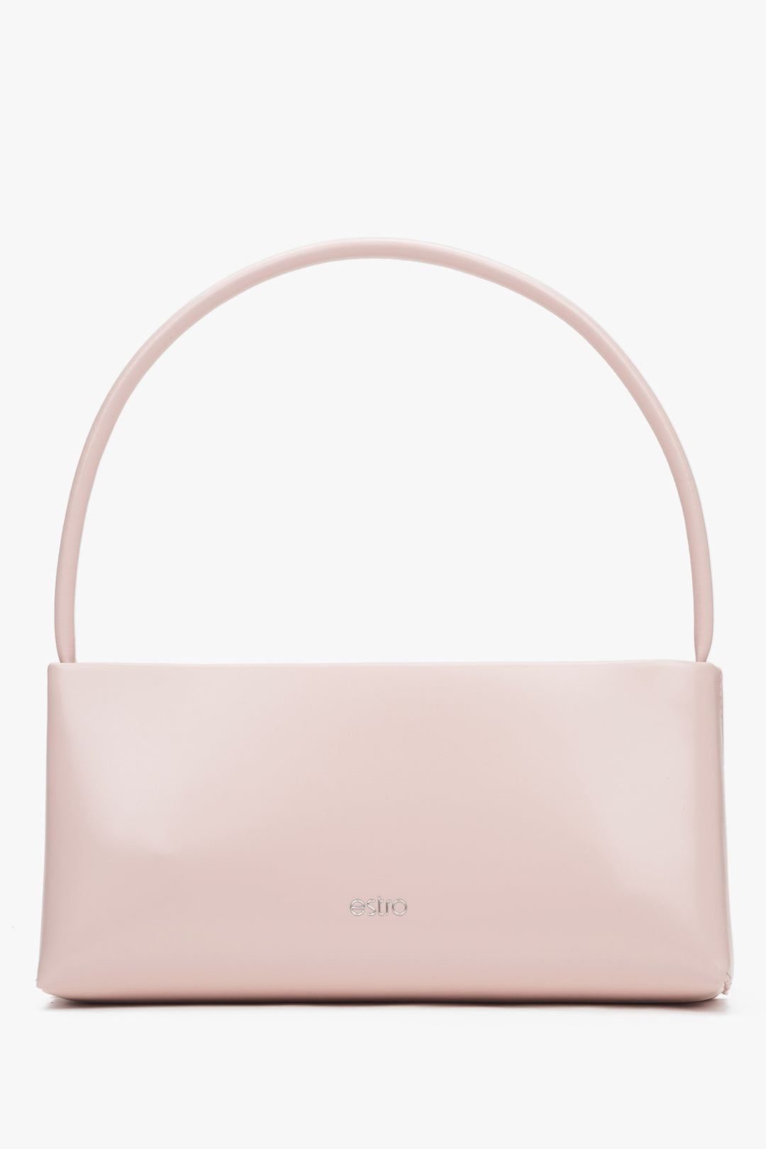 Leather light pink women's shoulder bag with silver accents, Estro.