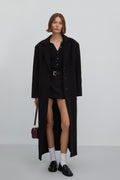 Women's Long Black Coat with Classic Cut Tied at the Waist Estro Estro ER00117927.