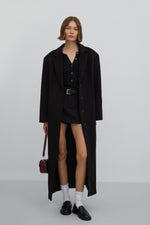 Women's Long Black Coat with Classic Cut Tied at the Waist Estro Estro ER00117927.