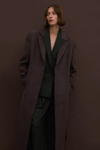 Women's Long Brown Coat with Classic Cut Tied at the Waist Estro ER00117926.