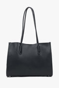Women's Black Leather Shopper Bag with Long Handles Estro ER00116874.