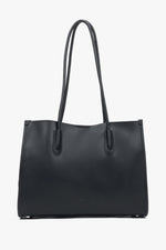 Women's Black Leather Shopper Bag with Long Handles Estro ER00116874.
