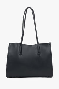 Women's Black Leather Shopper Bag with Long Handles Estro ER00116874.