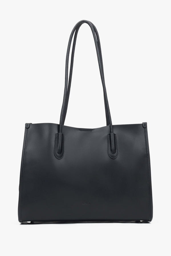 Women's Black Leather Shopper Bag with Long Handles Estro ER00116874.