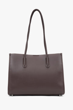 Estro women's dark brown leather shopper bag with long handles.