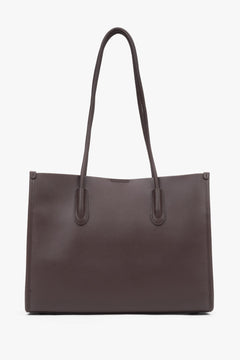 Women's Dark Brown Leather Shopper Bag with Long Handles Estro ER00118032.