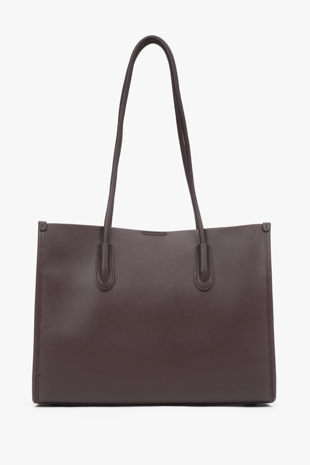 Women's Dark Brown Leather Shopper Bag with Long Handles Estro ER00118032.