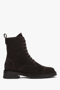 Women's Low Dark Brown Ankle Boots made of Premium Italian Velour Estro ER00118380.