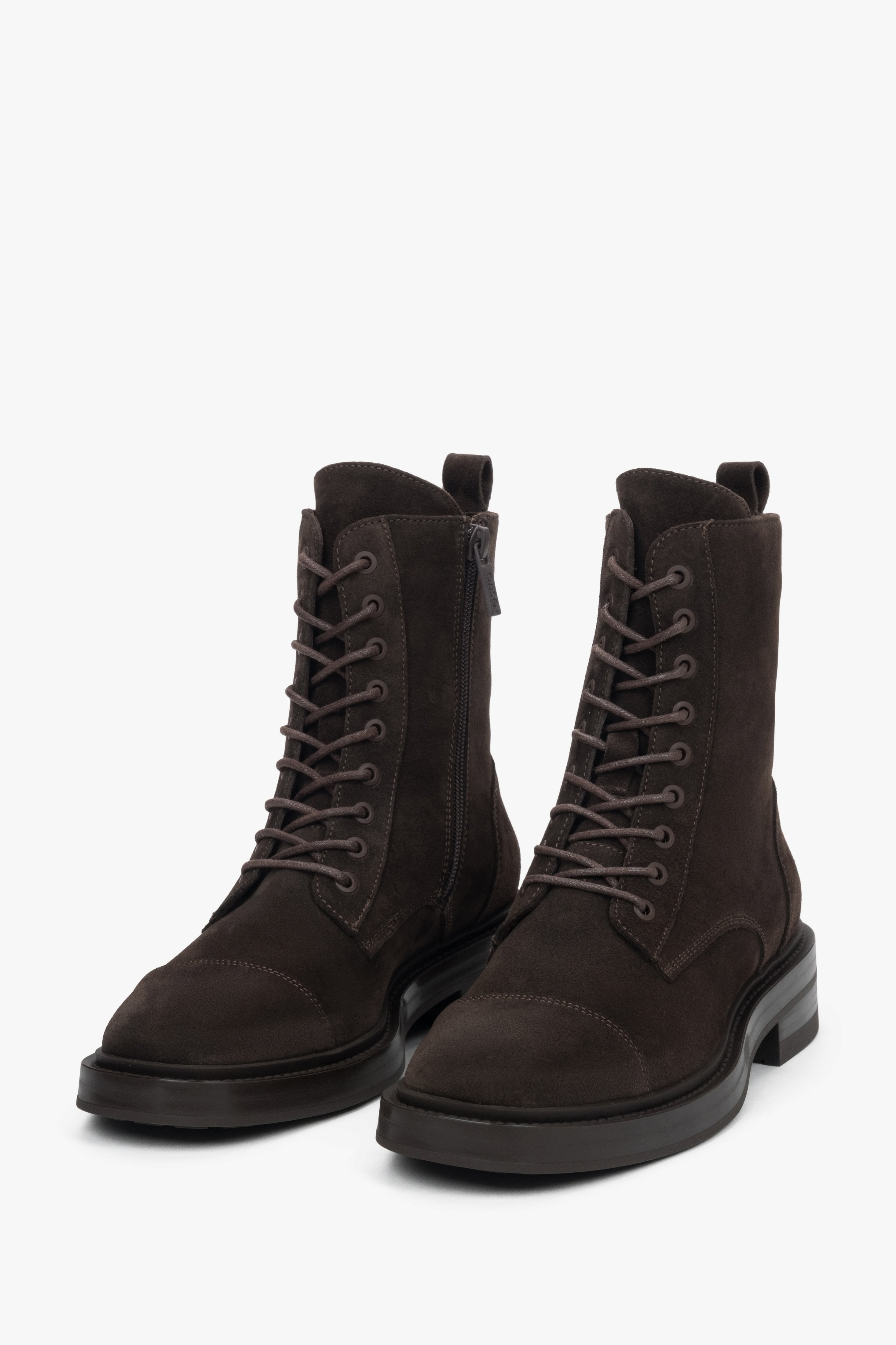 Women's ankle boots Estro, low, dark brown, made of Premium Italian Genuine Velour.