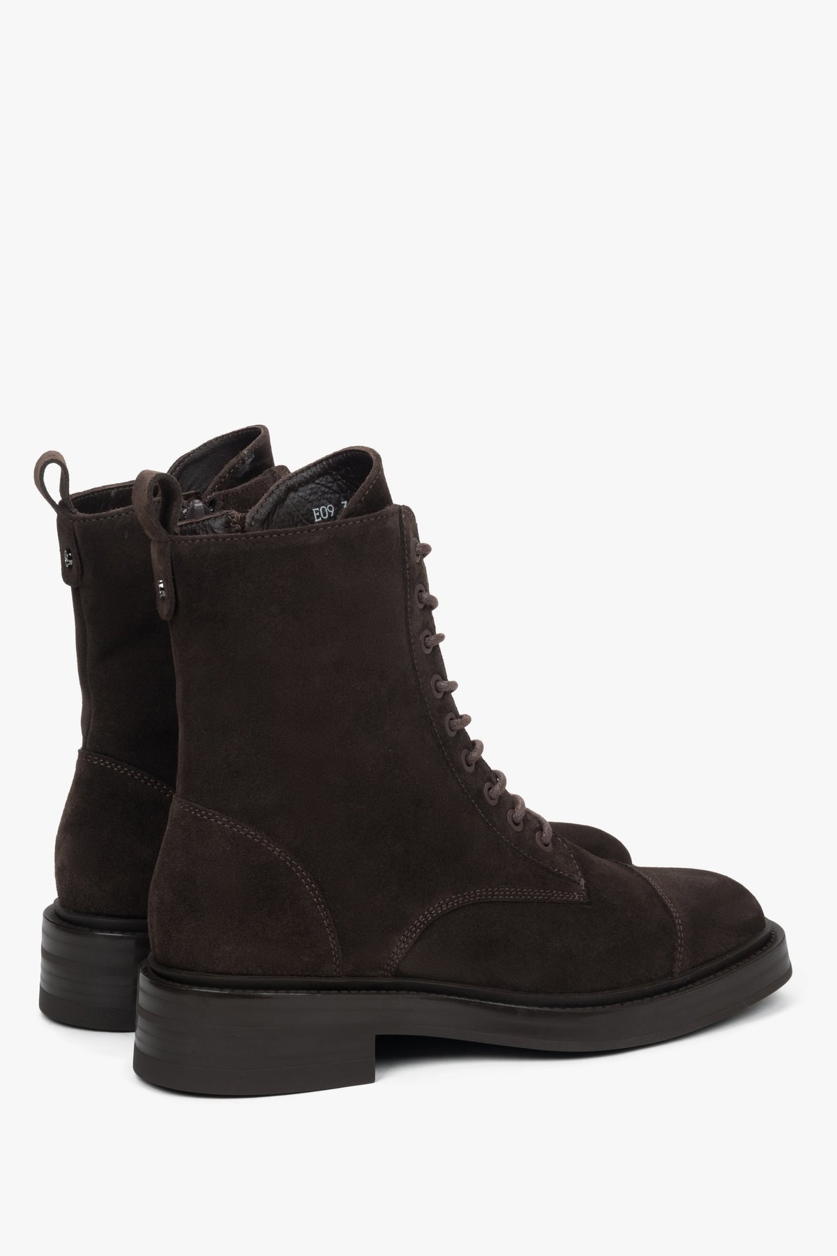 Made of Premium Italian Genuine Velour, women's low dark brown ankle boots Estro.
