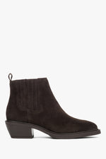 Women's Low Dark Brown Cowboy Boots made of Premium Italian Genuine Velour Estro ER00118040.