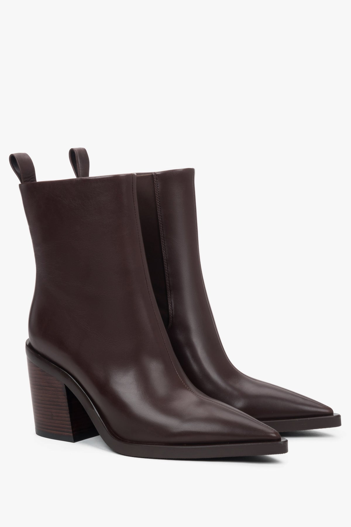 Low dark brown women's cowboy boots made of genuine leather by Estro.