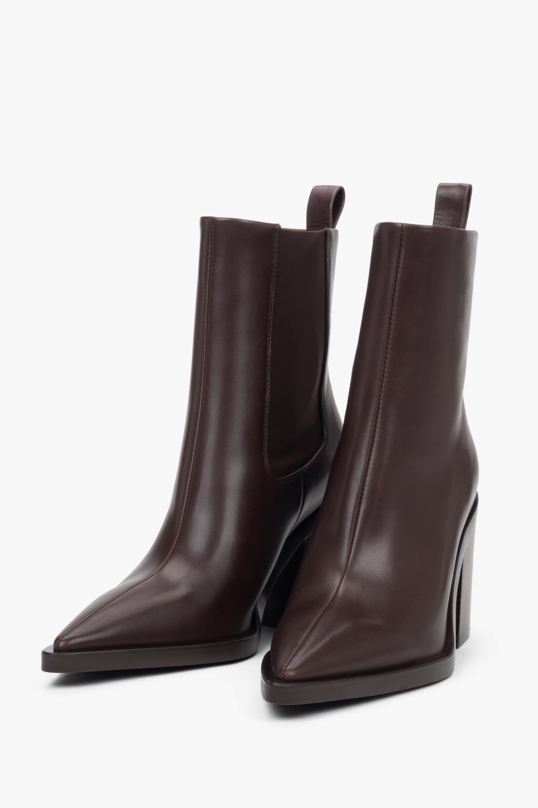 Estro women's cowboy boots, dark brown, low, made of genuine leather.