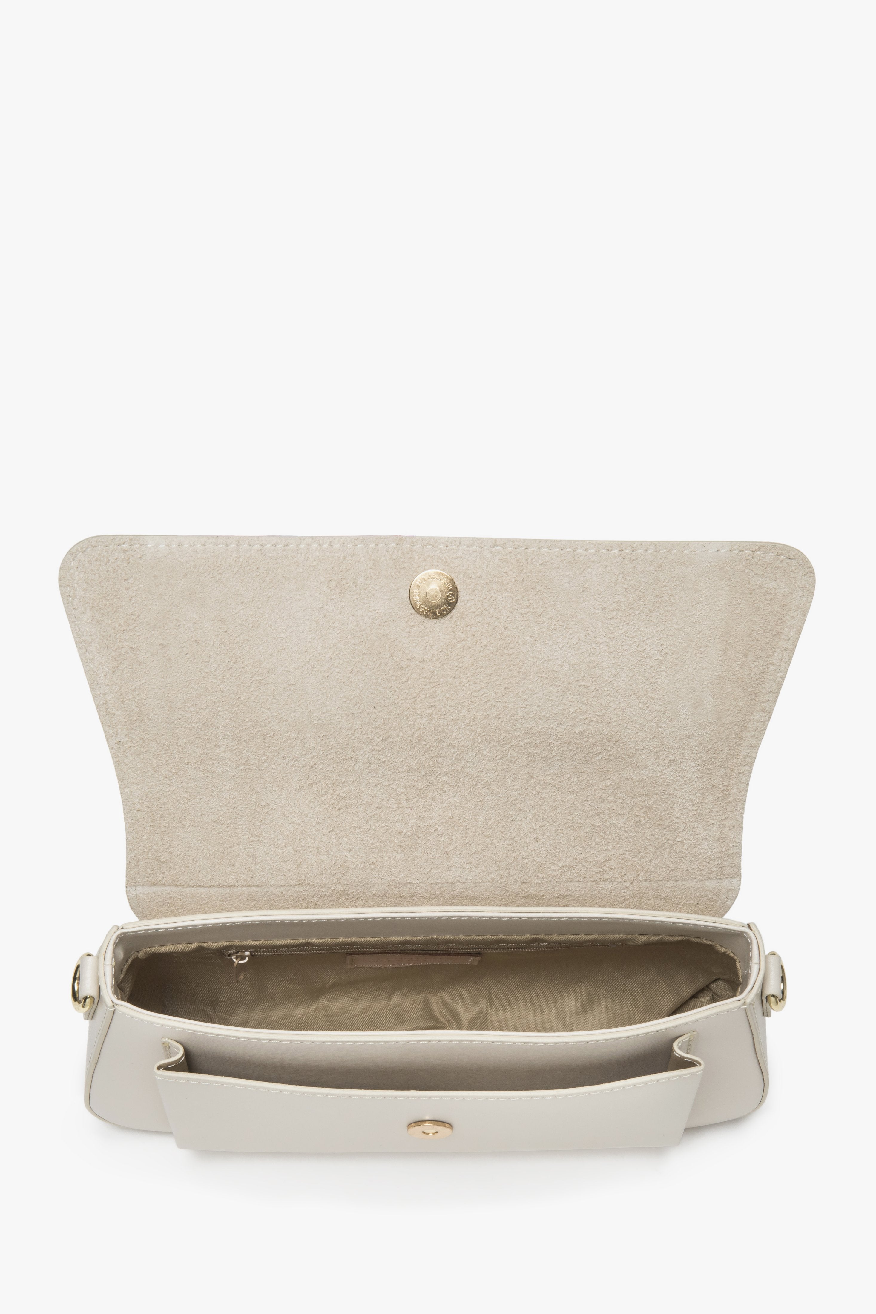 Handy milk-beige women's Estro bag, shoulder style, premium natural Italian leather.