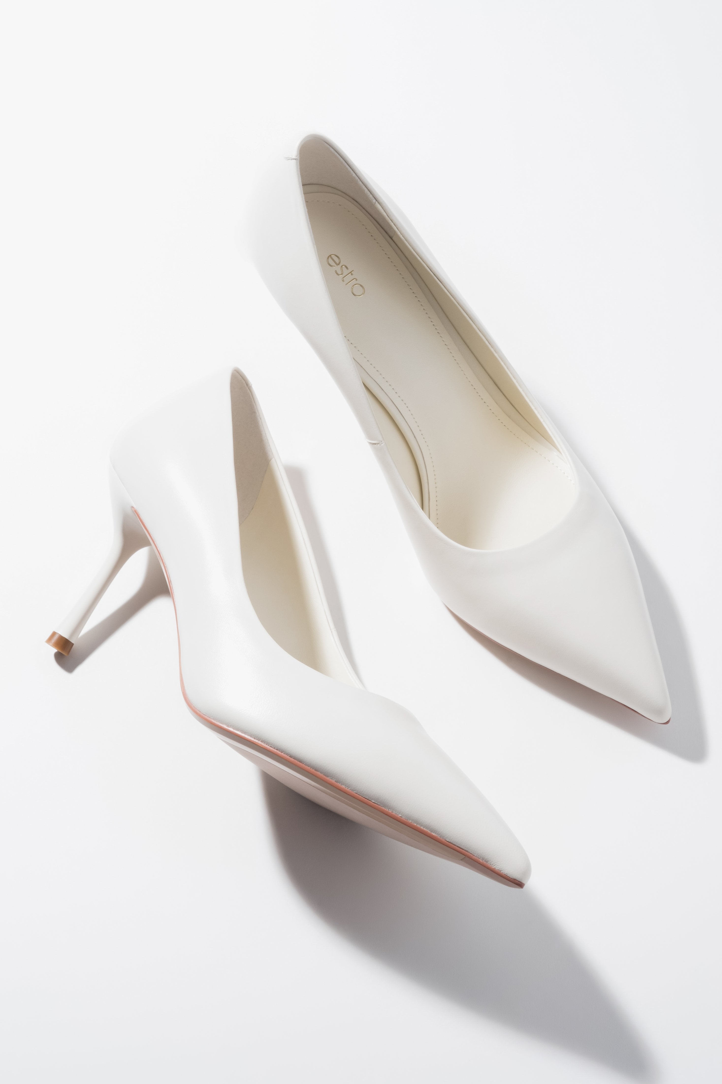 Women's Milky Beige Genuine Leather Pointed Toe Stiletto Pumps Estro ER00120513.