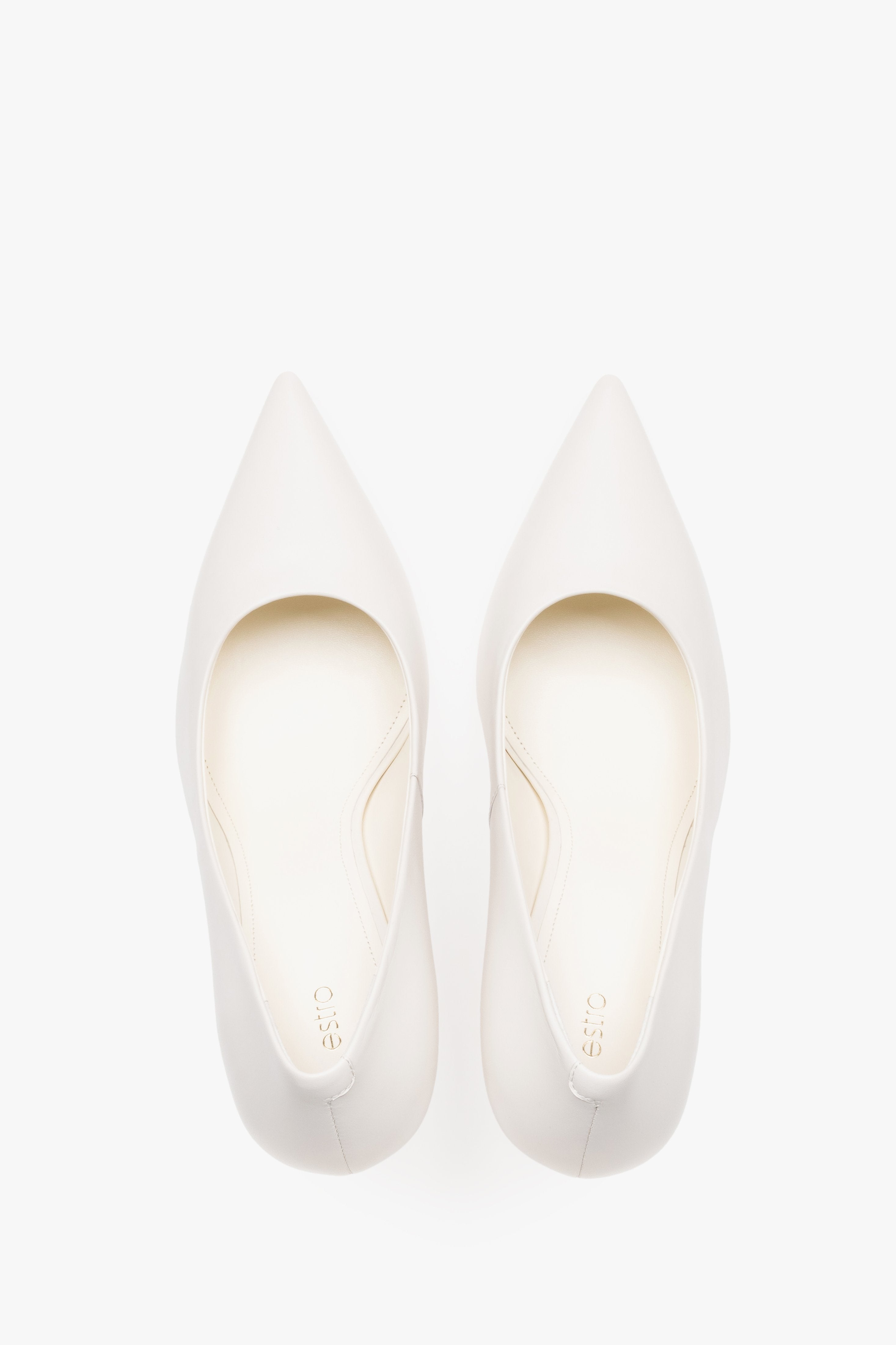 Women's Genuine Leather Stiletto Pumps in Milky Beige with Pointed Toe.