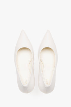 Women's Genuine Leather Stiletto Pumps in Milky Beige with Pointed Toe.
