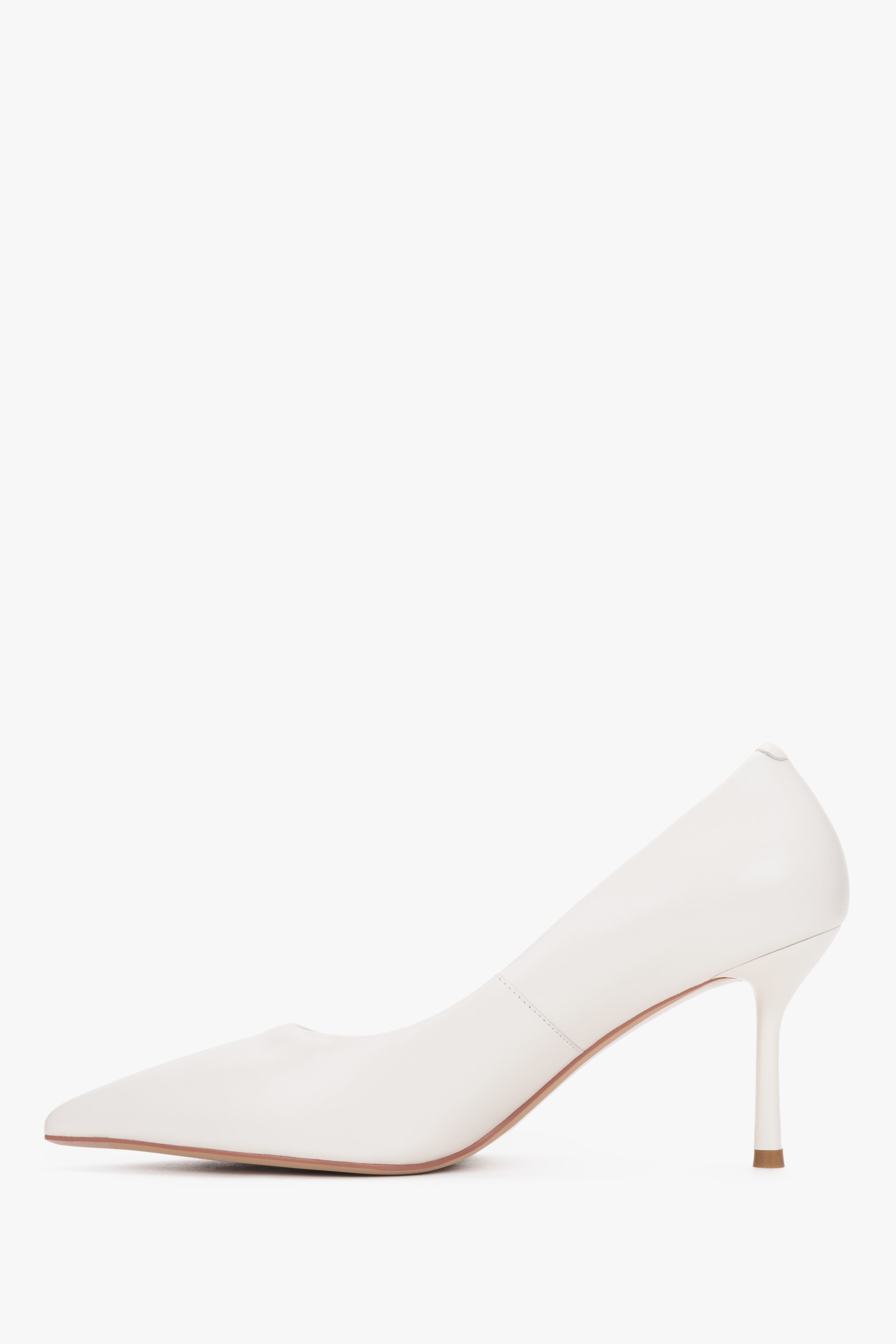 Stylish Milky Beige Women's Genuine Leather Pointed Toe Stiletto Pumps.
