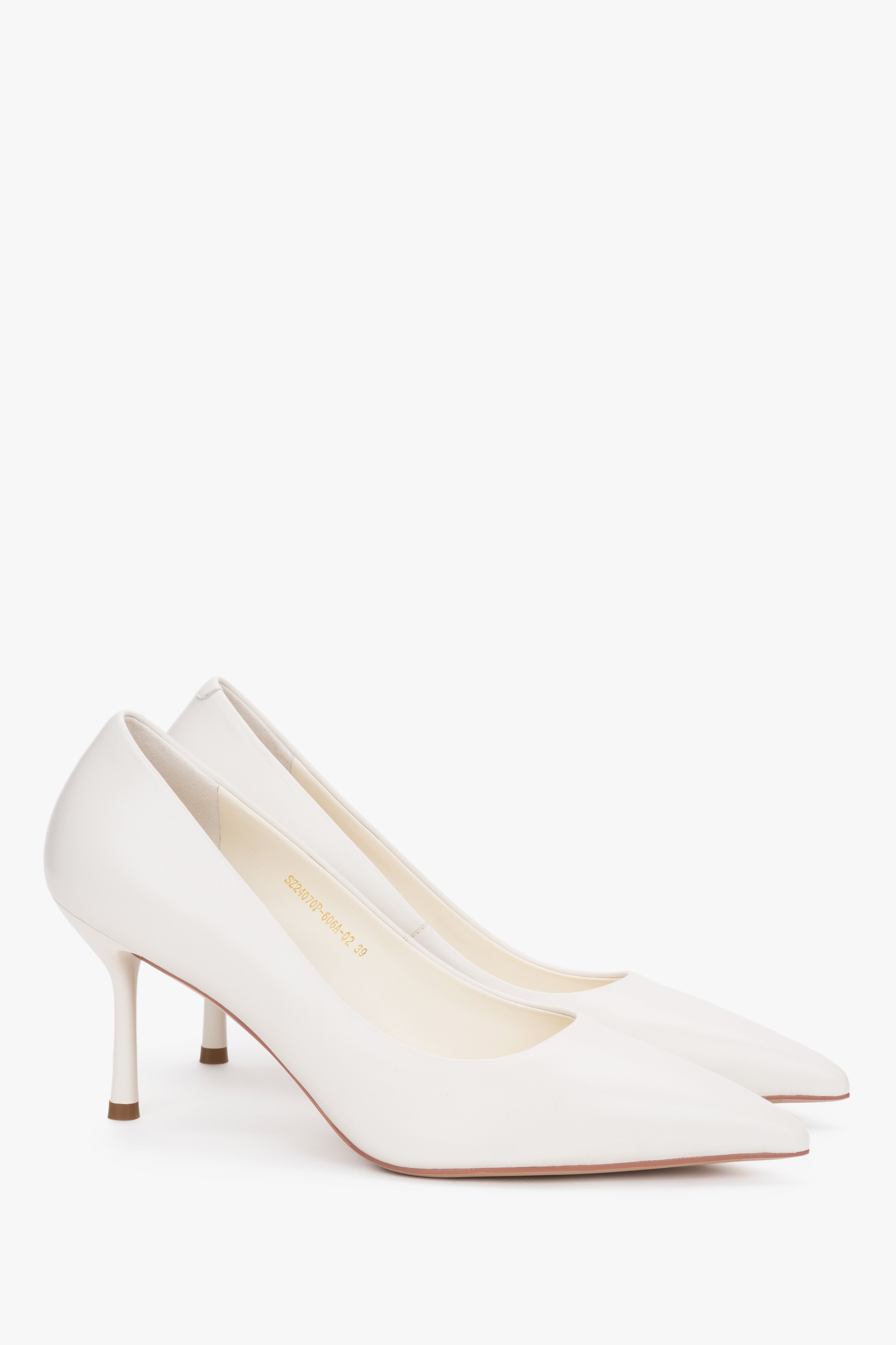 Milky Beige Women's Genuine Leather Pointed Toe Stiletto Pumps.