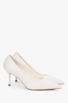 Milky Beige Women's Genuine Leather Pointed Toe Stiletto Pumps.