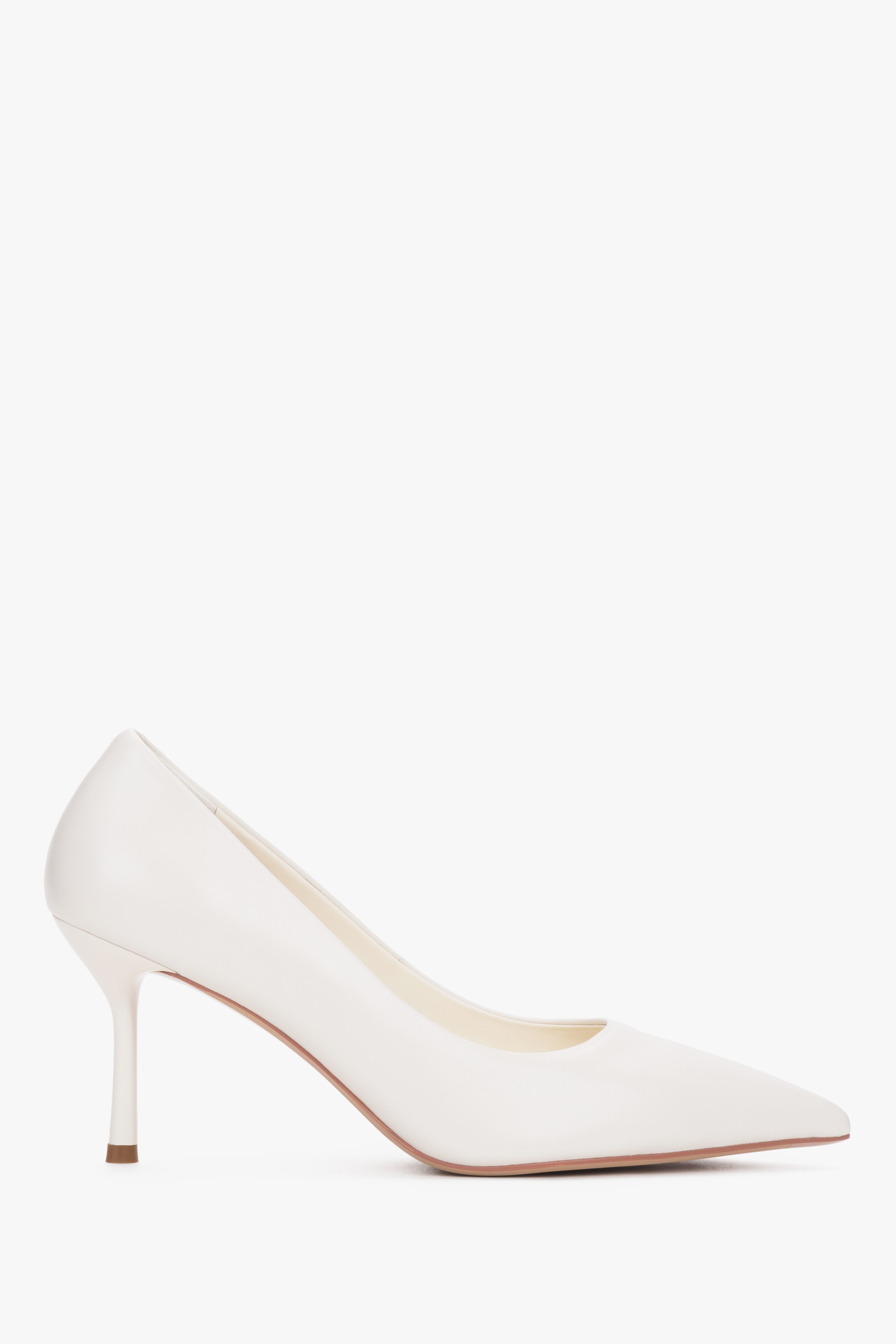 Elegant Light Beige Women's Genuine Leather Pointed Toe Pumps.