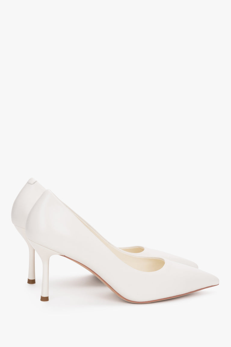 Classic Women's Stiletto Heels in Milky Beige Genuine Leather with Pointed Toe.