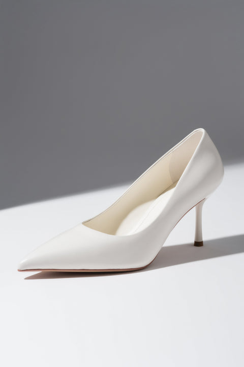 Milky Beige Women's Genuine Leather High Heels with Pointed Toe.