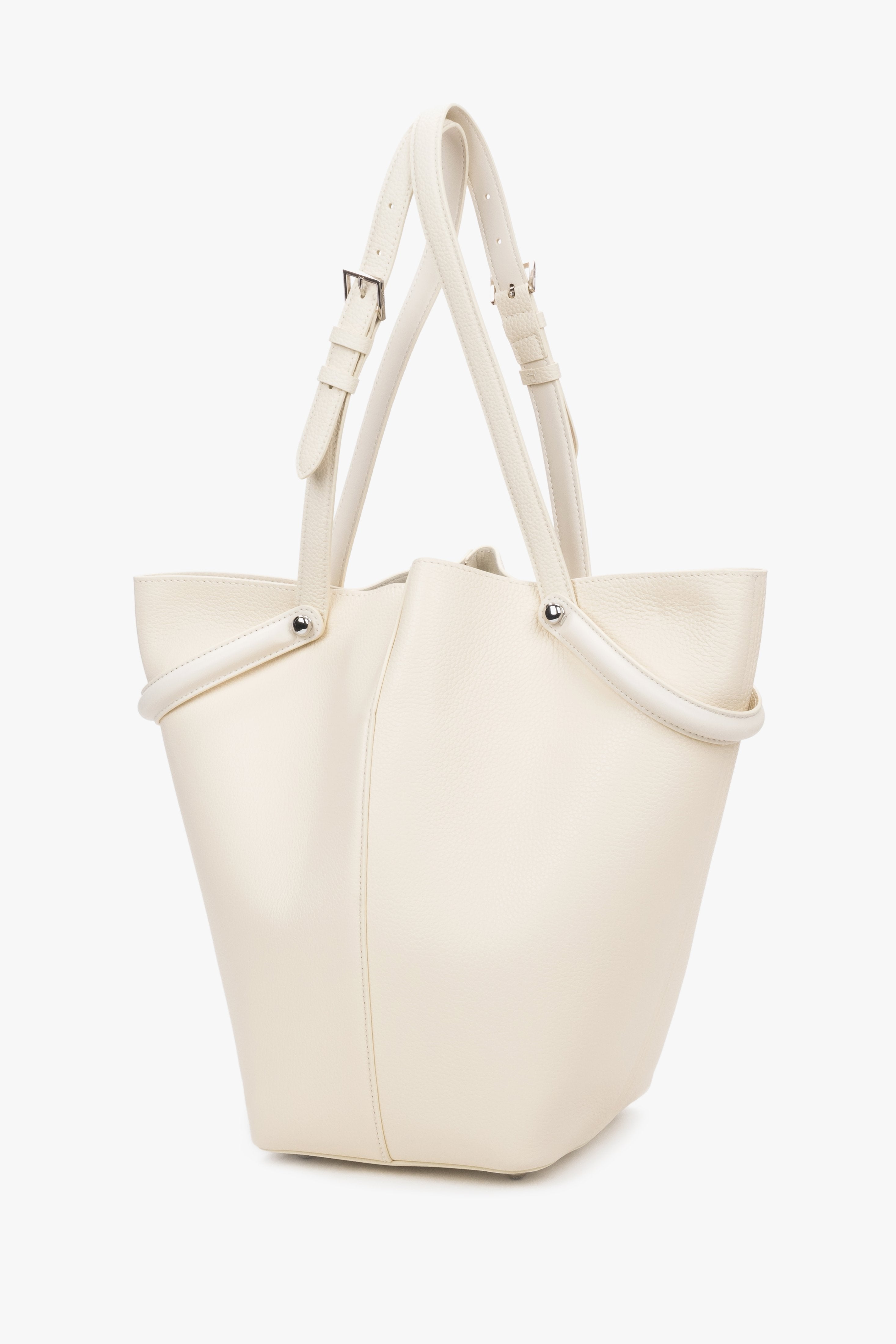 Women's Milky Beige Genuine Leather Tote Bag with Adjustable Handles Estro ER00120121.