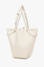 Women's Milky Beige Genuine Leather Tote Bag with Adjustable Handles Estro ER00120121.