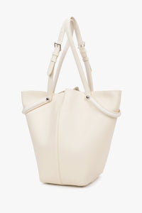 Women's Milky Beige Genuine Leather Tote Bag with Adjustable Handles Estro ER00120121.