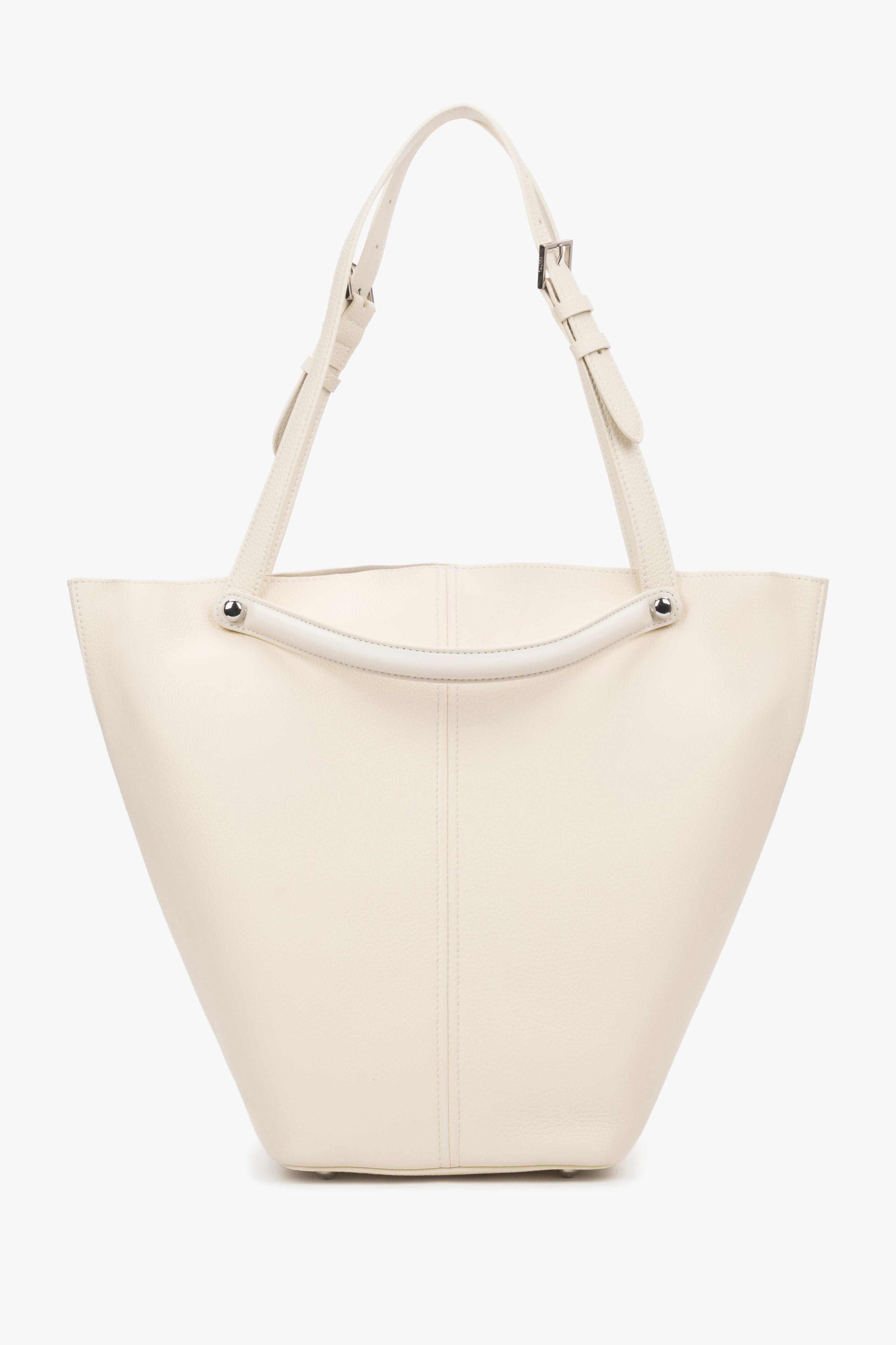 Genuine Leather, Milky Beige Women's Tote Bag With Adjustable Handles Estro.