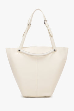 Genuine Leather, Milky Beige Women's Tote Bag With Adjustable Handles Estro.