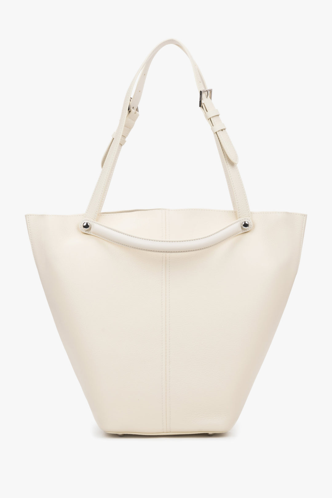 Genuine Leather, Milky Beige Women's Tote Bag With Adjustable Handles Estro.