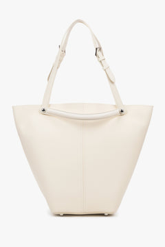 Milky Beige Women's Tote Bag Estro, With Adjustable Handles, Genuine Leather.