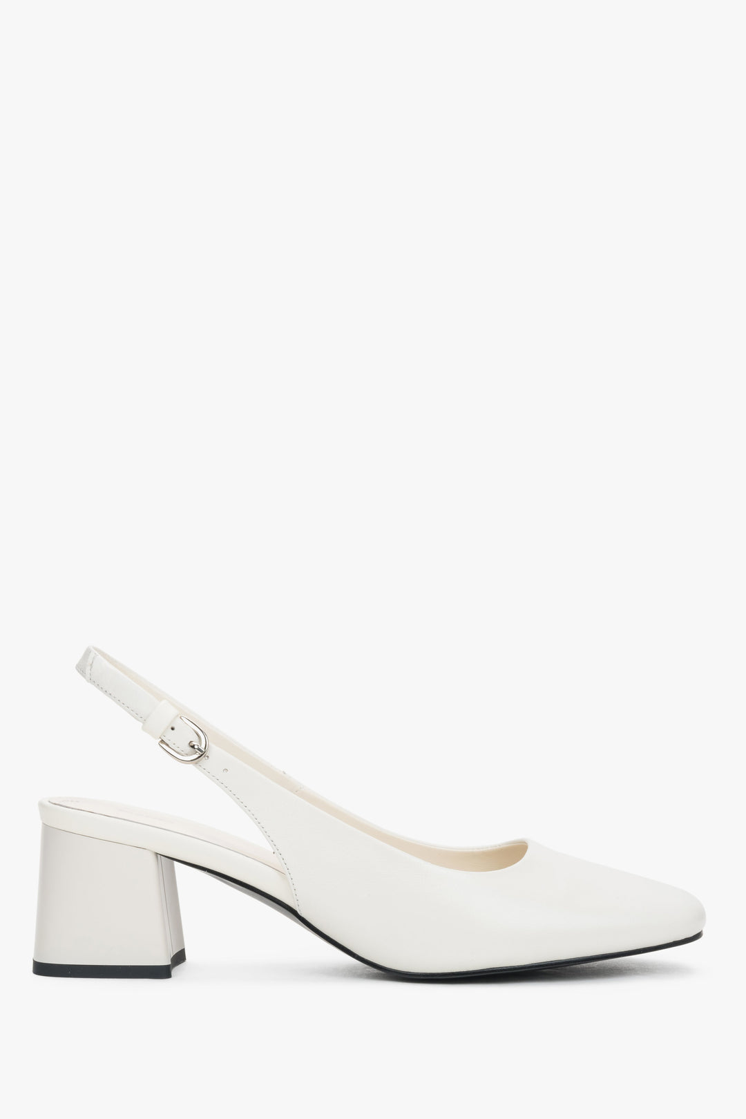 Women’s Milky Beige Leather Slingback Pumps with Square Block Heel Estro ER00119704.