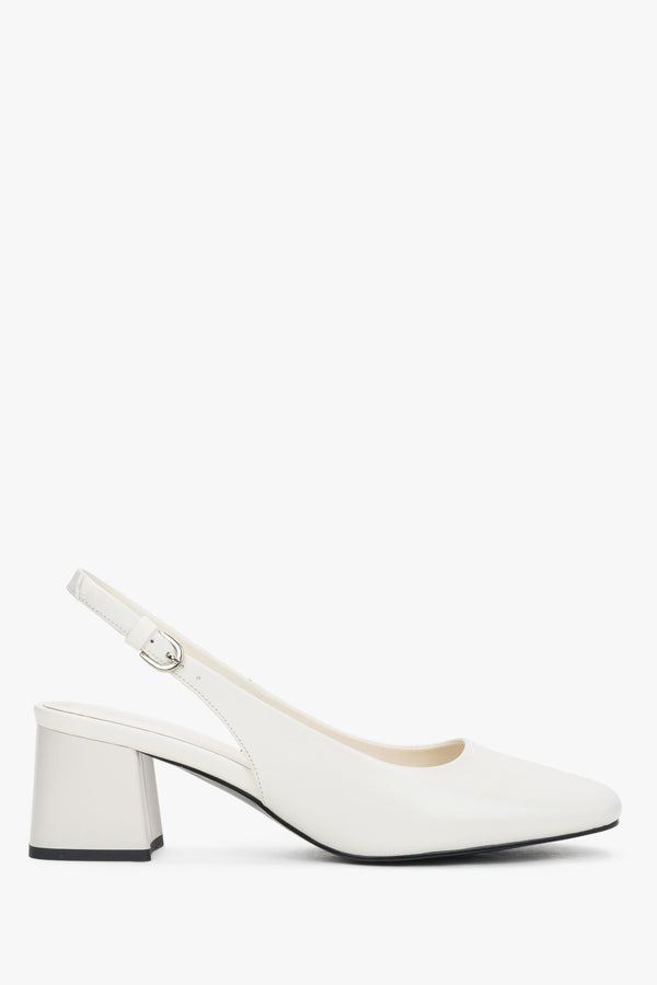 Women’s Milky Beige Leather Slingback Pumps with Square Block Heel Estro ER00119704.