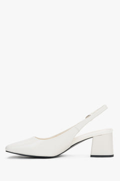 Women’s milky beige natural leather slingback pumps on a stable block heel, Estro.