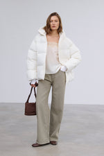 Women's Milky Beige Loose Fit Jacket with Eco-Down Insulation Estro ER00120544.