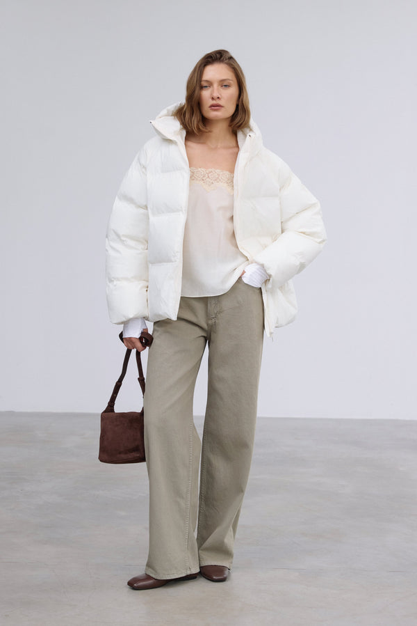Women's Milky Beige Loose Fit Jacket with Eco-Down Insulation Estro ER00120544.